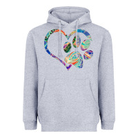 Heather Grey dog paw print tie dye rainbow dog lover rescue retro 70s t shirt Heavyweight Hoodie - linhVisuals