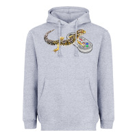 Heather Grey leopard gecko playing video game lizard & reptiles gamers t shirt Heavyweight Hoodie - linhVisuals