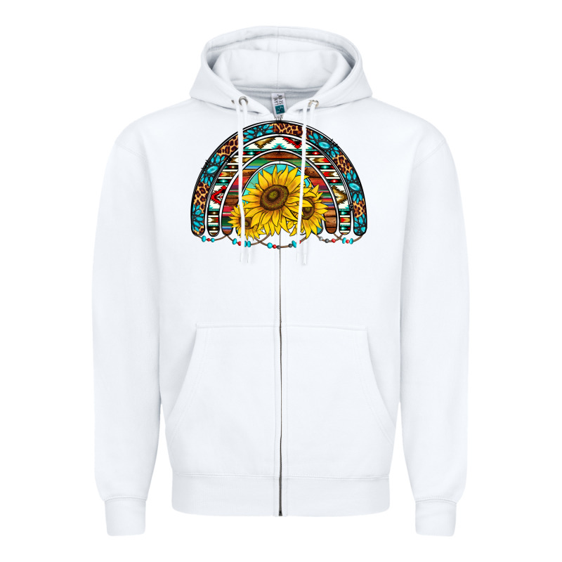 Western Sunflowers Aztec Leopard Serape  Rainbows Zipper Hoodie by AdoDesignShop | Teevron