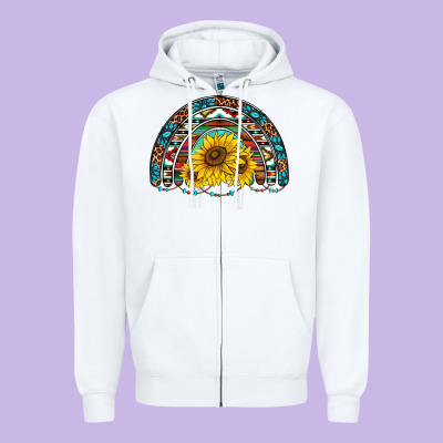 Western Sunflowers Aztec Leopard Serape  Rainbows Zipper Hoodie Designed By Adodesignshop