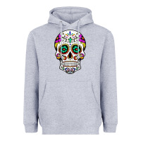 Heather Grey sugar skull Heavyweight Hoodie - linhVisuals