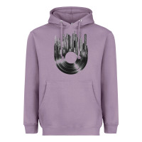 Lavender vinyl record cityscape Heavyweight Hoodie - linhVisuals