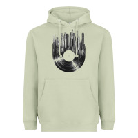 Matcha vinyl record cityscape Heavyweight Hoodie - linhVisuals