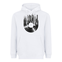 White vinyl record cityscape Heavyweight Hoodie - linhVisuals