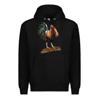 Black american game rooster standing Premium Hoodie - LillyAllenDesigns