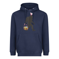Navy funny bigfoot easter design with easter basket and bigfoot t shirt Heavyweight Hoodie - linhVisuals