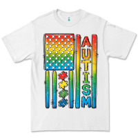 White Autism American Flag Premium Tee - CowGirlArtShop