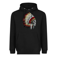Black native american indian chief skull motorcycle headdress  t shirt Heavyweight Hoodie - linhVisuals