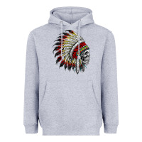 Heather Grey native american indian chief skull motorcycle headdress  t shirt Heavyweight Hoodie - linhVisuals