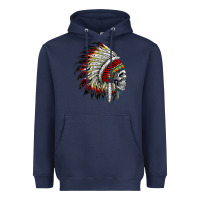 Navy native american indian chief skull motorcycle headdress  t shirt Heavyweight Hoodie - linhVisuals