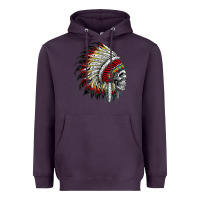 Plum native american indian chief skull motorcycle headdress  t shirt Heavyweight Hoodie - linhVisuals