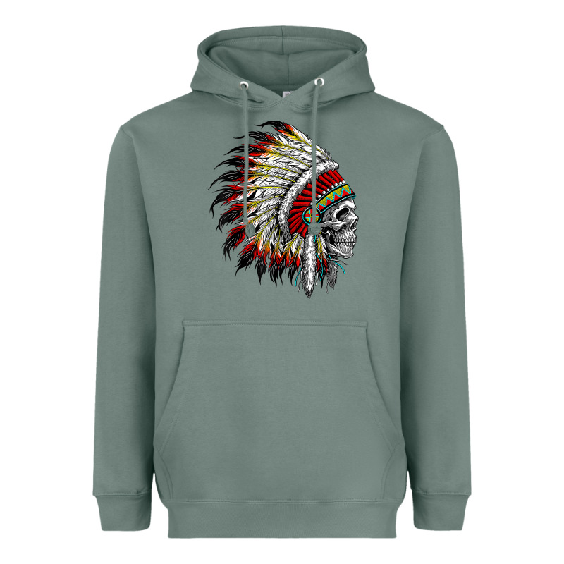 Native American Indian Chief Skull Motorcycle Headdress  T Shirt Heavyweight Hoodie by linhVisuals | Teevron