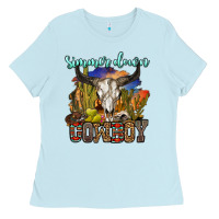 Baby Blue simmer down cowboy Ladies Tee - OliviaCreatesArt