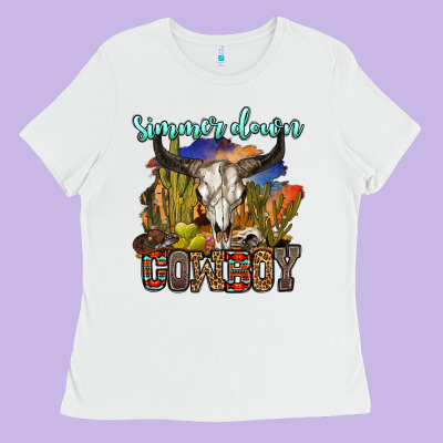 Simmer Down Cowboy Ladies Tee Designed By Oliviacreatesart