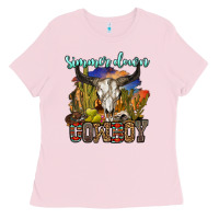 Bubblegum Pink simmer down cowboy Ladies Tee - OliviaCreatesArt