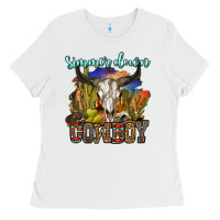 White simmer down cowboy Ladies Tee - OliviaCreatesArt