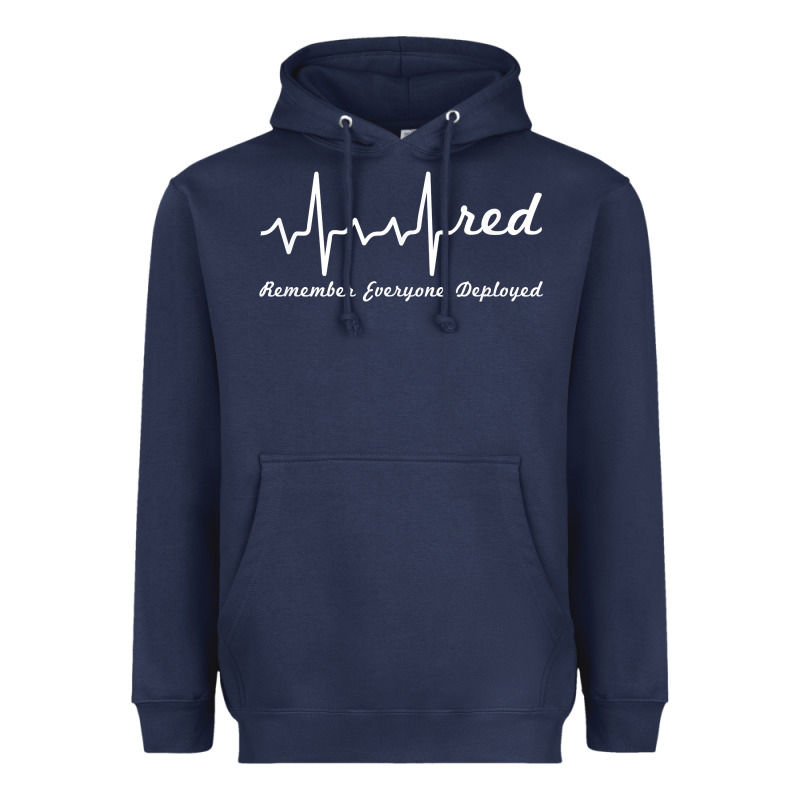 Red Friday Military Remember Everyone Deployed Heartbeat T Shirt Heavyweight Hoodie by linhVisuals | Teevron