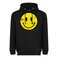 Black vintage retro happy smiley face 80's 90's aesthetic t shirt Heavyweight Hoodie - linhVisuals