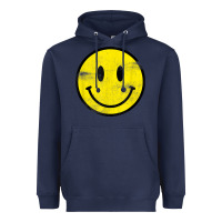 Navy vintage retro happy smiley face 80's 90's aesthetic t shirt Heavyweight Hoodie - linhVisuals