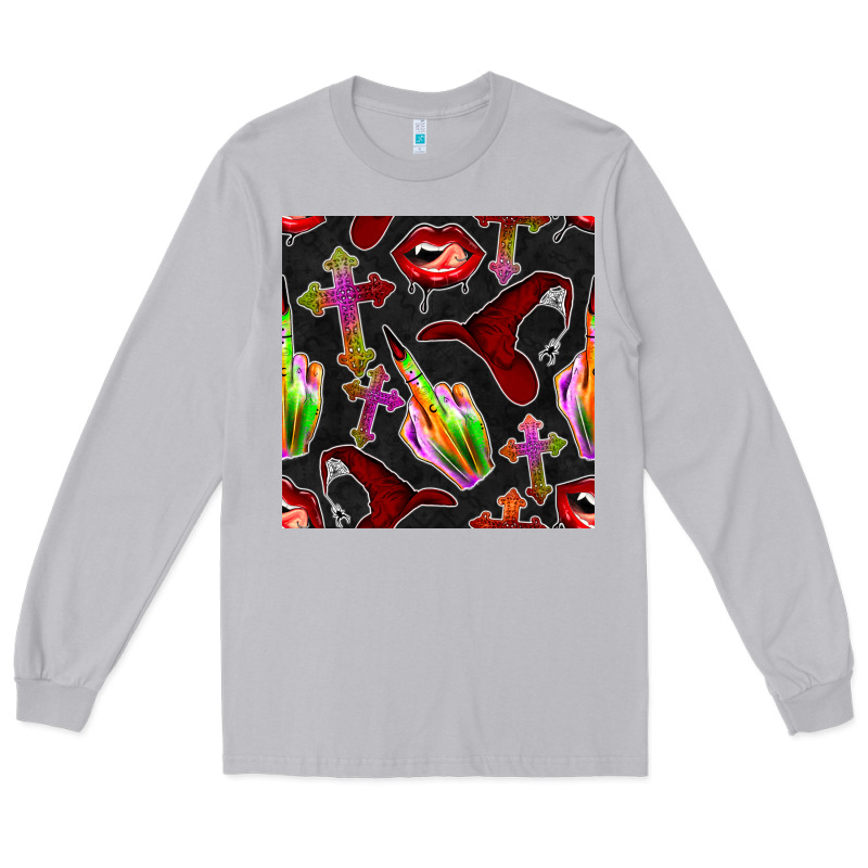 Halloween Bad Witch Seamless Pattern Long Sleeve Tee by BundleAndBundleShop | Teevron