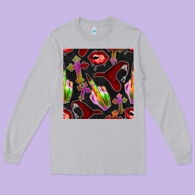 Halloween Bad Witch Seamless Pattern Long Sleeve Tee Designed By Bundleandbundleshop