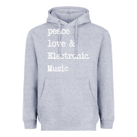 Heather Grey peace love & electronic music  edm techno t shirt Heavyweight Hoodie - linhVisuals