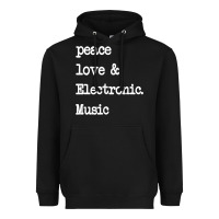 Black peace love & electronic music  edm techno t shirt Heavyweight Hoodie - linhVisuals