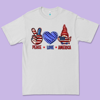 Peace Love America With Gnome 4th Of July Premium Tee Designed By Howdyjamesfarm