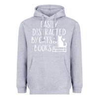 Heather Grey easily distracted by cats and books   cute book lover t shirt Heavyweight Hoodie - linhVisuals