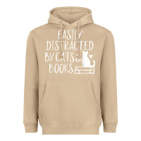 Mushroom easily distracted by cats and books   cute book lover t shirt Heavyweight Hoodie - linhVisuals