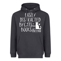 Smoke easily distracted by cats and books   cute book lover t shirt Heavyweight Hoodie - linhVisuals