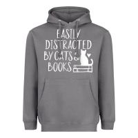 Storm easily distracted by cats and books   cute book lover t shirt Heavyweight Hoodie - linhVisuals