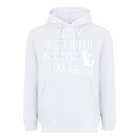 White easily distracted by cats and books   cute book lover t shirt Heavyweight Hoodie - linhVisuals