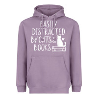 Lavender easily distracted by cats and books   cute book lover t shirt Heavyweight Hoodie - linhVisuals