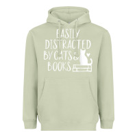 Matcha easily distracted by cats and books   cute book lover t shirt Heavyweight Hoodie - linhVisuals