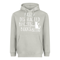 Moon Dust easily distracted by cats and books   cute book lover t shirt Heavyweight Hoodie - linhVisuals