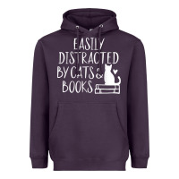 Plum easily distracted by cats and books   cute book lover t shirt Heavyweight Hoodie - linhVisuals