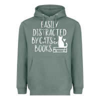 Sage easily distracted by cats and books   cute book lover t shirt Heavyweight Hoodie - linhVisuals