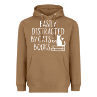 Toasted Coconut easily distracted by cats and books   cute book lover t shirt Heavyweight Hoodie - linhVisuals
