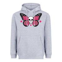 Heather Grey butterfly skull Heavyweight Hoodie - linhVisuals