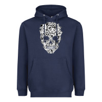 Navy funny pitbull skull dog skeleton halloween t shirt Heavyweight Hoodie - linhVisuals