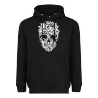 Black funny pitbull skull dog skeleton halloween t shirt Heavyweight Hoodie - linhVisuals