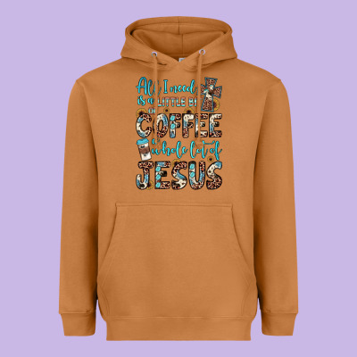 All I Need Is A Little Bit Of Coffee And O Whole Lot Of Jesus Heavyweight Hoodie Designed By Jahusdesignshop