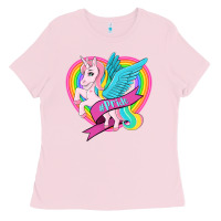 Bubblegum Pink pride lgbtq unicorn Ladies Tee - OliviaCreatesArt