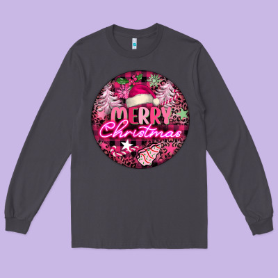 Pink Merry Christmas Long Sleeve Tee Designed By Fadigitalartstudio