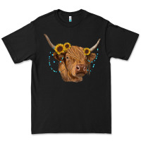 Black highland cow with sunflowers turquoise Premium Tee - RanaPortraitStore
