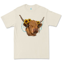 Highland Cow With Sunflowers Turquoise Premium Tee | Teevron