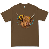 Cacao highland cow with sunflowers turquoise Premium Tee - RanaPortraitStore