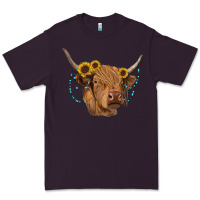 Plum highland cow with sunflowers turquoise Premium Tee - RanaPortraitStore