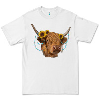 White highland cow with sunflowers turquoise Premium Tee - RanaPortraitStore